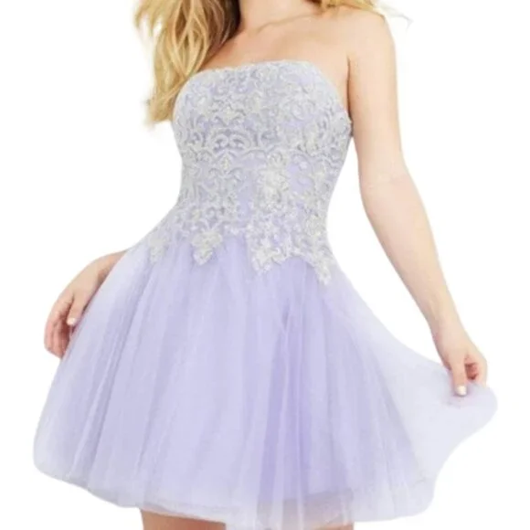 NWT Jovani 63635ASC Mesh Cocktail Dress LIGHT LAVENDER / SILVER Size 2 - Picture 1 of 6